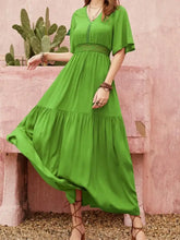 Lace Detail V-Neck Short Sleeve Dress Woman Casual Dress