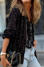 Sequin Zip Up Long Sleeve Jacket Woman Outerwear