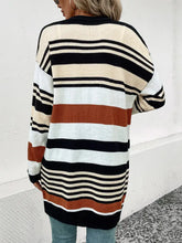 Perfee Striped Open Front Drop Shoulder Cardigan Woman Outerwear