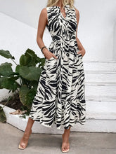 Printed Notched Sleeveless Midi Dress Black Casual Dresses