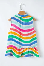 Rainbow Stripes Ruffled Hem Tank Top Tanks & Camis