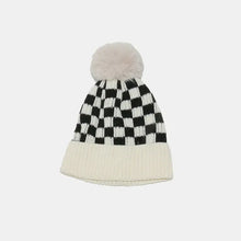 Checkered Knit Hat with Pompom Hats