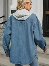 Removable Hood Button Up Long Sleeve Denim Jacket Woman Outerwear