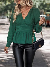 Perfee Surplice Neck Long Sleeve Peplum Top Woman Blouses