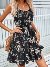 Floral Print Spaghetti Strap Summer Mini Dress Black Casual Dresses