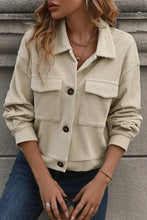 Pocketed Collared Neck Button Up Jacket Tan Woman Outerwear