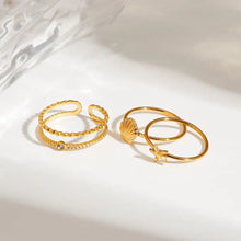 3-Piece 18K Gold-Plated Shell Design Ring Fashion Jewelry