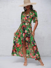 Printed Surplice Short Sleeve Maxi Dress Green Woman Maxi Dress