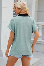 Eyelet Johnny Collar Short Sleeve T-Shirt Woman T Shirts