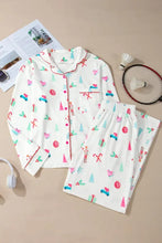 Christmas Printed Collared Neck Top and Pants Lounge Set Woman Loungewear Sets