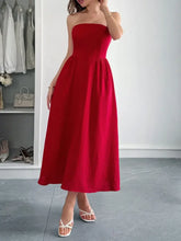 Strapless A-Line Midi Dress with Pockets Scarlet Cocktail Dress