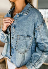 Studded Acid Wash Long Sleeve Denim Jacket Woman Outerwear