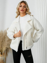 Pocketed Sherpa Zip Up Long Sleeve Jacket White Woman Outerwear