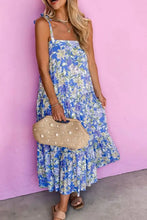 Floral Print Self-tie Straps Flowy Ruffle Dress Woman Casual Dress