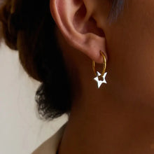Two-Tone Stainless Steel Star Hoop Earrings Gold One Size Earrings