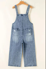 Distressed Bib Pocket Wide Leg Denim Overalls Denim Overalls