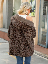 Leopard Hooded Coat with Pockets Woman Outerwear