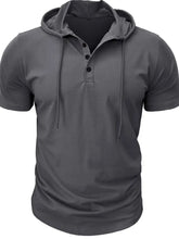 Men's Full Size Casual Hooded Henley T-Shirt Plus Size Mens Tops