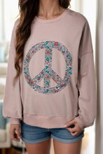 Peace Sign Applique Long Sleeve Sweatshirt Pale Blush Woman Sweatshirts