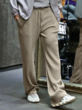 Men's Full Size Ribbed Drawstring Wide Leg Pants with Plus Size Khaki Woman Sweatpants