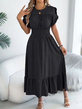 Smocked Frill Round Neck Midi Dress Casual Dresses