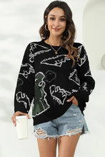 Dinosaur Print Pullover Sweater Black Sweater Pullovers