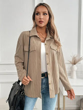 Textured Collared Neck Button Down Shacket Woman Outerwear
