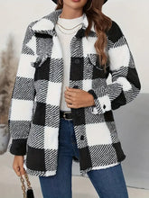 Plaid Button Up Long Sleeve Fuzzy Outerwear Woman Outerwear