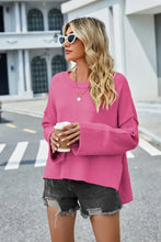 High-Low Slit Round Neck Long Sleeve Sweater Sweater Pullovers