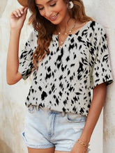 Printed Notched Neck Half Sleeve Blouse Woman Blouses
