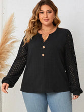Honey Plus Size Openwork Notched Button Front Blouse Black Woman Blouses
