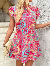 Floral Paisley Print Flutter Sleeve Mini Dress Woman Casual Dress