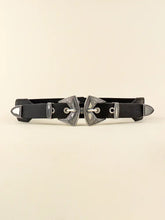 Double Buckle PU Leather Belt Silver Elasticated One Size Belts
