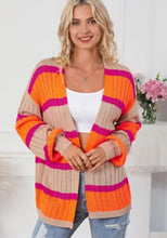 Contrast Striped Drop Shoulder Open Front Cardigan Woman Outerwear