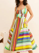 Colorful Striped Spaghetti Strap Midi Dress Woman Casual Dress