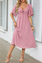 Smocked Tie Front Flutter Sleeve Midi Dress Woman Casual Dress