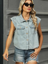 Button Up Cap Sleeve Denim Jacket Light Woman Denim Tops