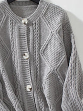 Cable-Knit Round Neck Button Up Cardigan Woman Outerwear
