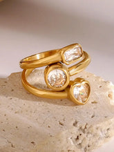 18K Gold-Plated Stainless Steel Geometric Inlaid Zircon Ring Fashion Jewelry