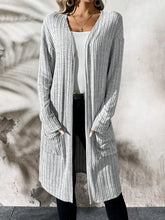 Ribbed Open Front Long Sleeve Cardigan with Pockets Woman Outerwear