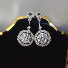4 Carat Crystal Drop Dangle Earrings with Round Halo Design Earrings