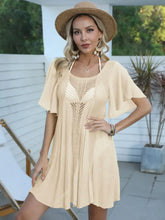Openwork Flutter Sleeve Cover-Up Dress Tan One Size Swimwear Cover-Ups