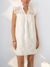 Lace Notched Cap Sleeve Mini Dress White Casual Dresses