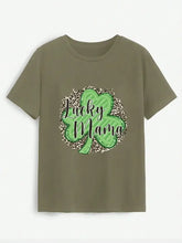 LUCKY MAMA Round Neck T-Shirt Army Green Woman T Shirts
