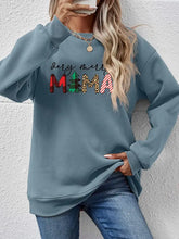 Letter Graphic Round Neck Long Sleeve Sweatshirt French Blue Woman Sweatshirts