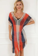 Tassel Color Block V-Neck Cover Up Swimwear Cover-Ups