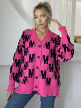 Pearl Trim V-Neck Button Up Cardigan Hot Pink One Size Woman Outerwear