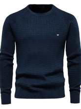 Texture Round Neck Long Sleeve Sweater Navy Mens Tops