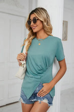 Ruched Hem Detail Crewneck T-Shirt Woman T Shirts