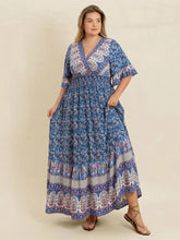 Plus Size Printed Surplice Half Sleeve Dress Casual Dresses